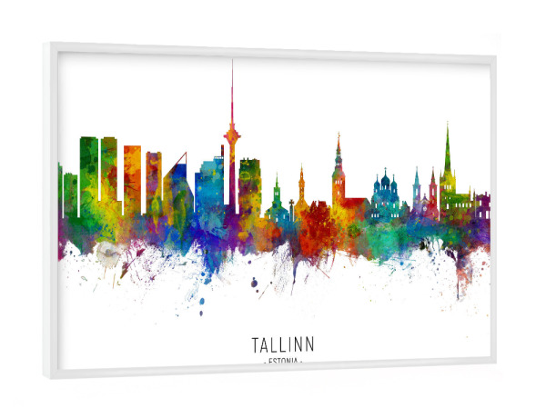 Poster mit weißem Rahmen "Tallinn Estonia Skyline txt" artboxONE - Städte