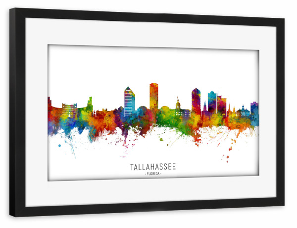 Poster mit Rahmen schwarz "Tallahassee Florida Skyline txt" artboxONE - Städte