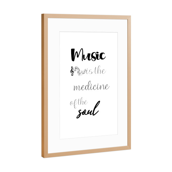 Poster mit Rahmen Kupfer "Musik ist Medizin" artboxONE - Typografie,Schwarzweiß