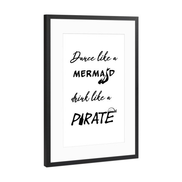 Poster mit Rahmen Schwarz (Metallic) "Meerjungfrau und Pirat" artboxONE - Typografie,Schwarzweiß