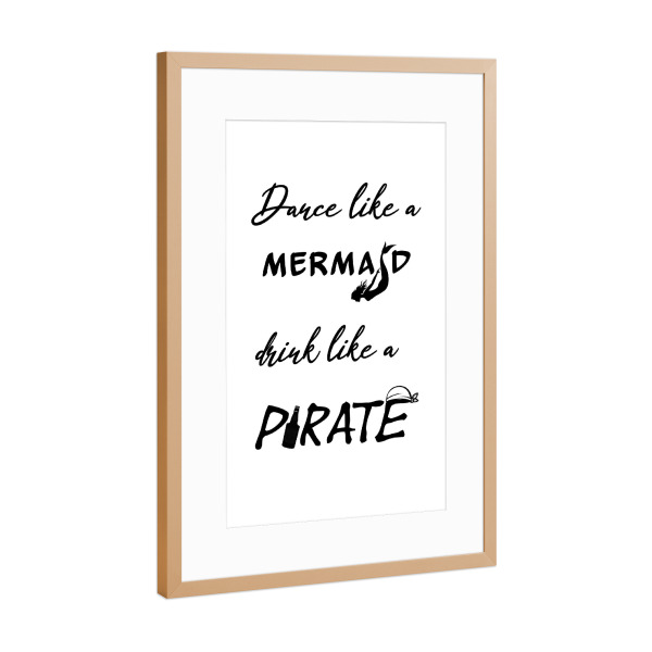 Poster mit Rahmen Kupfer "Meerjungfrau und Pirat" artboxONE - Typografie,Schwarzweiß