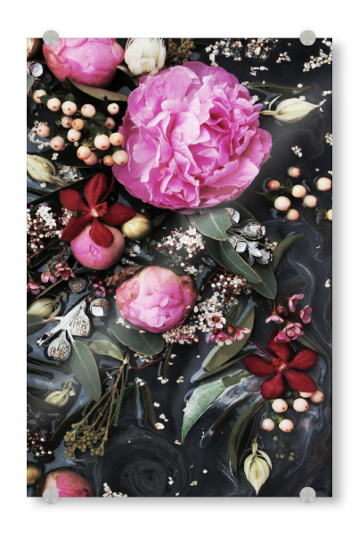 Acrylglasbild "Black Colourful Floral Artwork" artboxONE - Natur,Floral,Abstrakt