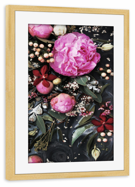 Poster mit Rahmen kiefer "Black Colourful Floral Artwork" artboxONE - Natur,Floral,Abstrakt