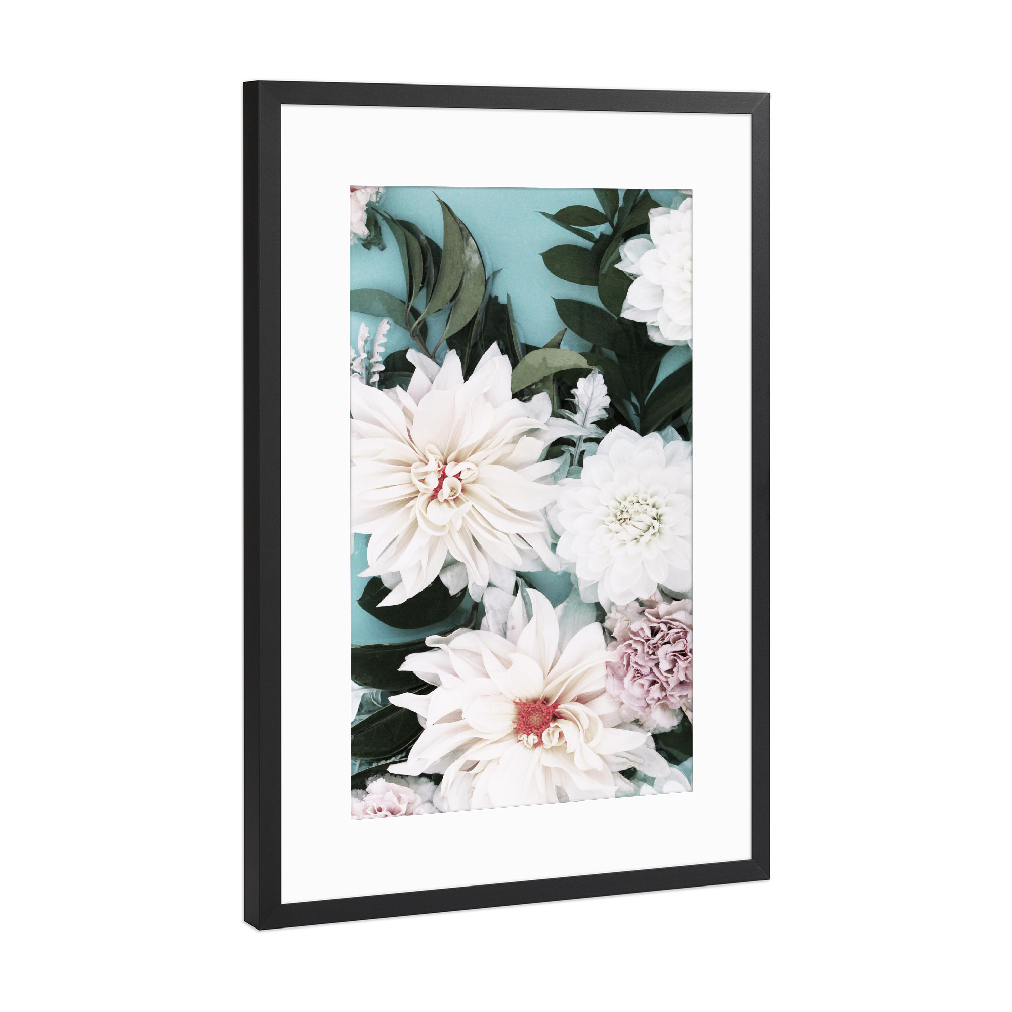 Poster mit Rahmen Schwarz (Metallic) "Pink Blue Abstract Floral" artboxONE - Natur,Floral,Für Mama