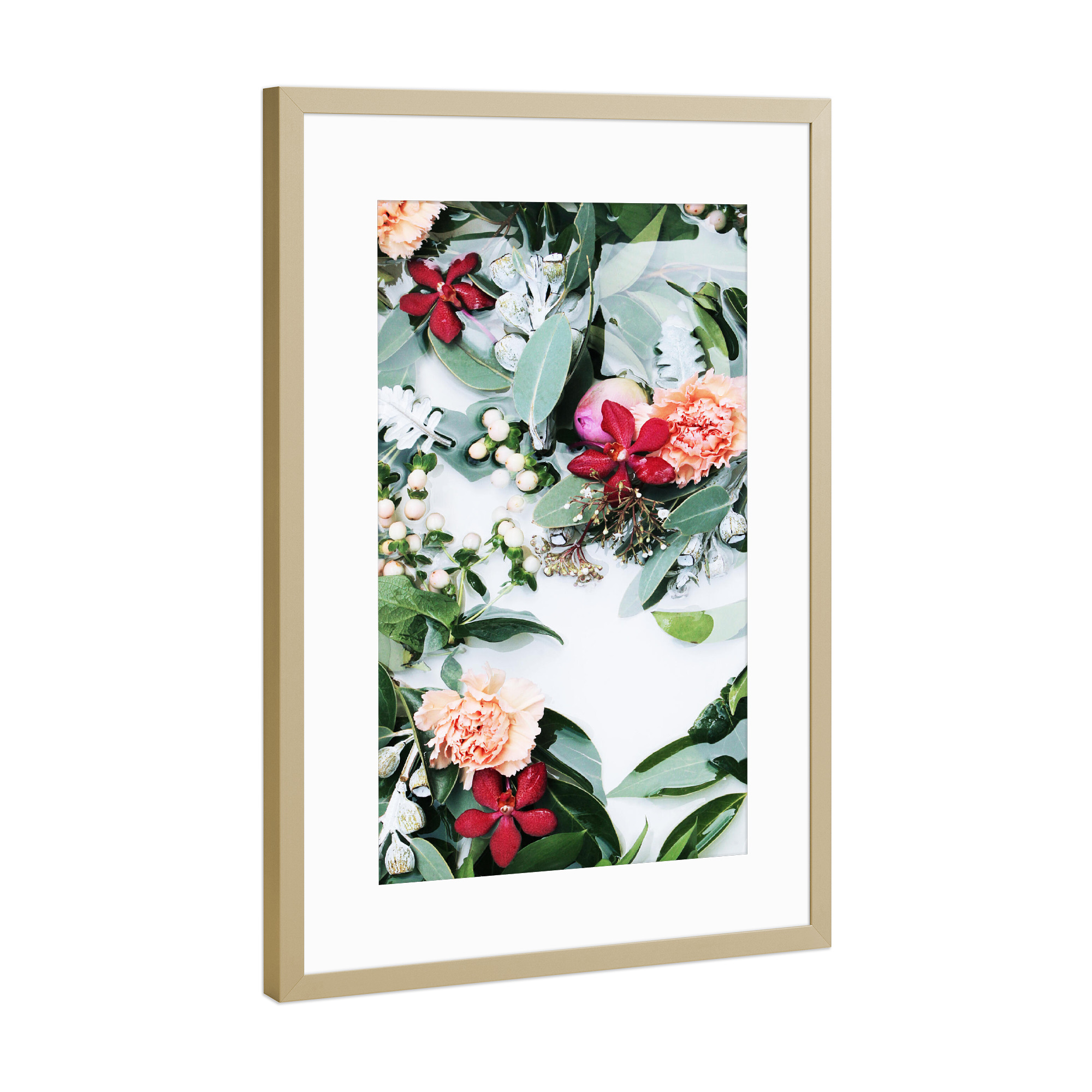 Poster mit Rahmen Gold "Green Leaves Botanical Artwork" artboxONE - Natur,Floral,Für Mama