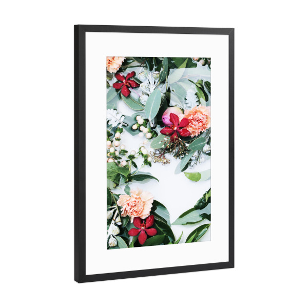 Poster mit Rahmen Schwarz (Metallic) "Green Leaves Botanical Artwork" artboxONE - Natur,Floral,Für Mama