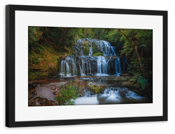 Poster mit Rahmen schwarz "Purakaunui Wasserfall" artboxONE - Natur,Reise / Länder