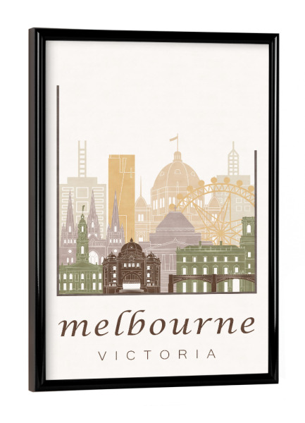 Poster mit schwarzem Rahmen "Melbourne skyline rustic" artboxONE - Städte,Architektur