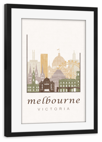 Poster mit Rahmen schwarz "Melbourne skyline rustic" artboxONE - Städte,Architektur