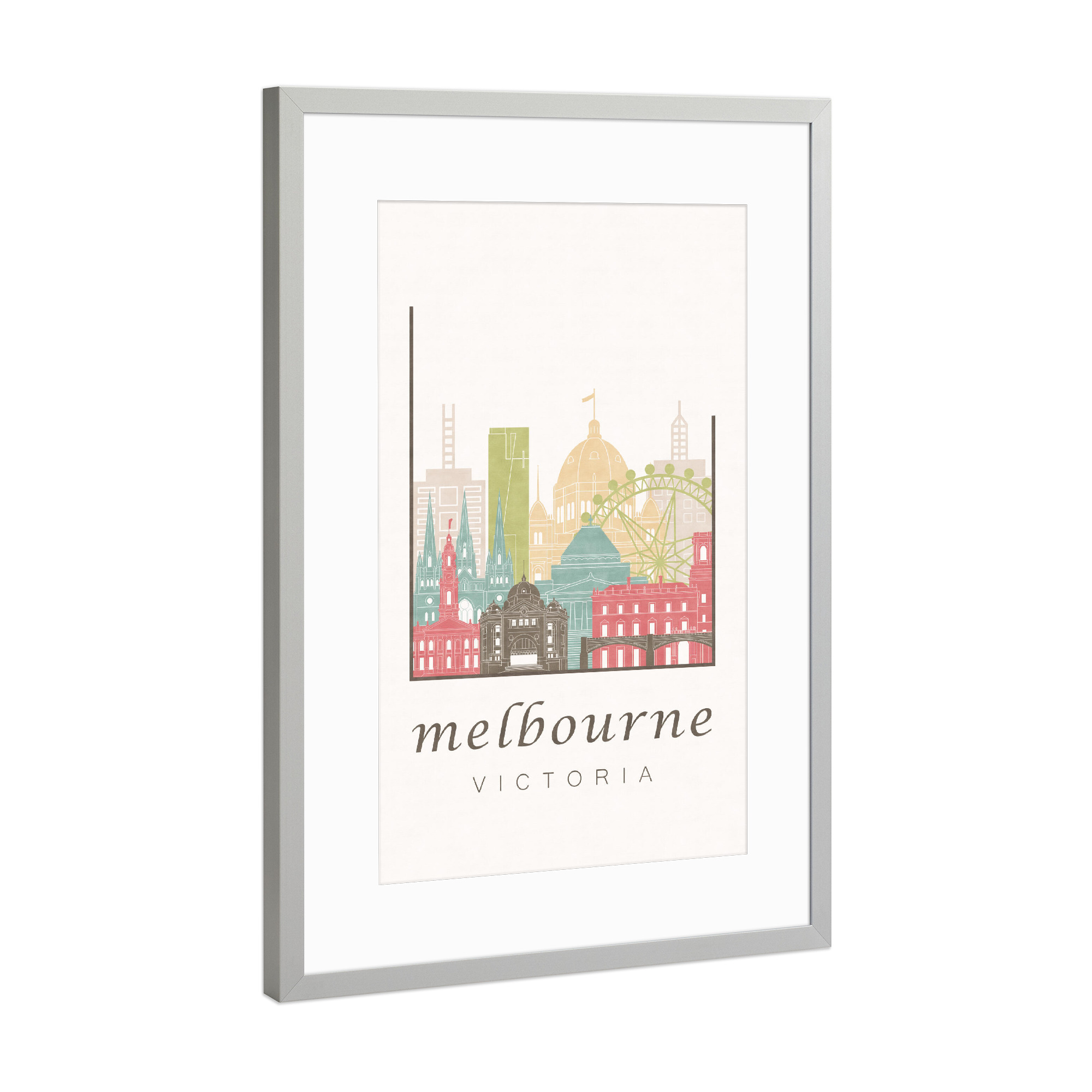 Poster mit Rahmen Silber "Melbourne skyline pastel" artboxONE - Städte,Architektur
