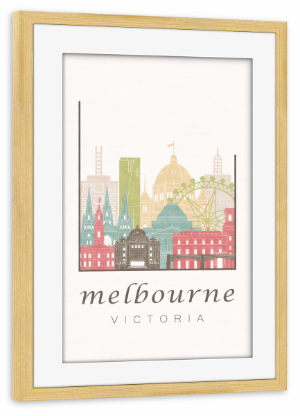 Poster mit Rahmen kiefer "Melbourne skyline pastel" artboxONE - Städte,Architektur