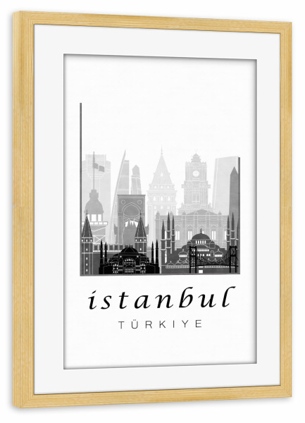 Poster mit Rahmen kiefer "Istanbul skyline black & white" artboxONE - Städte,Schwarzweiß,Architektur,Städte / Istanbul