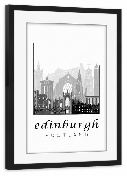 Poster mit Rahmen schwarz "Edinburgh skyline black & white" artboxONE - Städte,Schwarzweiß,Architektur