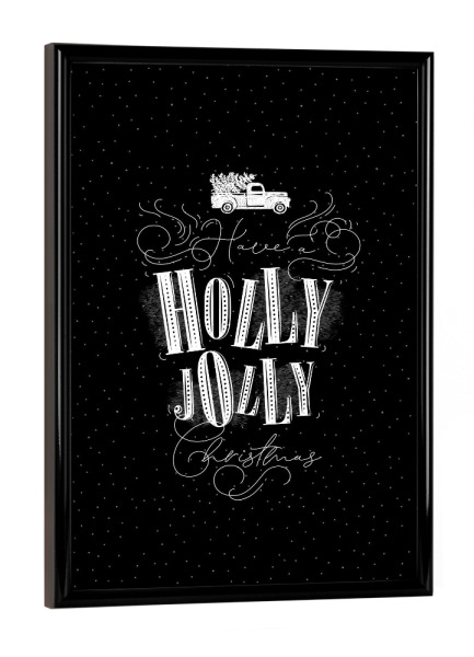 Poster mit schwarzem Rahmen "Holly jolly Christmas kreide" artboxONE - Typografie,Schwarzweiß,Weihnachten
