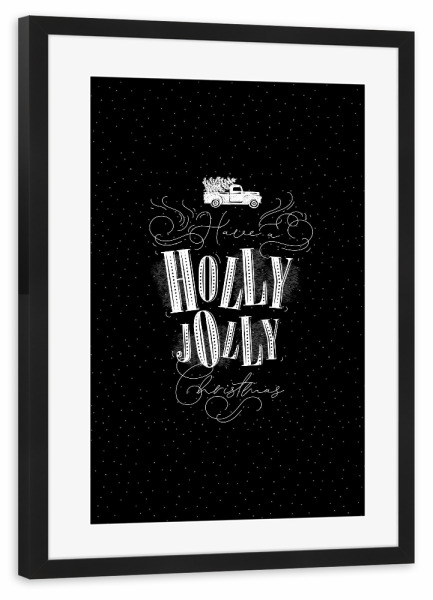 Poster mit Rahmen schwarz "Holly jolly Christmas kreide" artboxONE - Typografie,Schwarzweiß,Weihnachten
