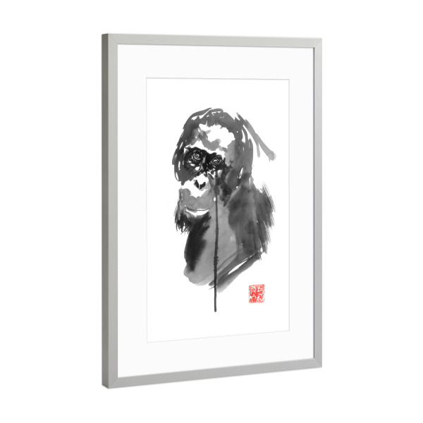 Poster mit Rahmen Silber "Sad borneo" artboxONE - Tiere,Schwarzweiß - Borneo,Monkey,Orangutan,Ink,Japanese,Zen