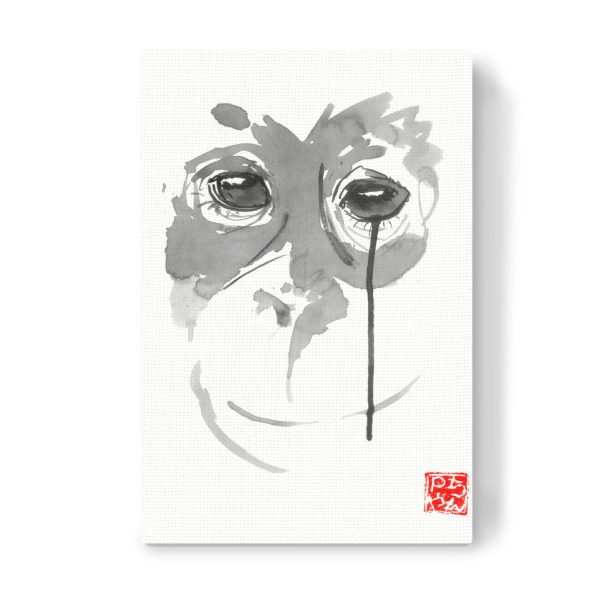 Leinwandbild "Borneo crying" artboxONE - Tiere,Schwarzweiß - Borneo,Orangutan,Monkey,Sumie,Japan,Zen,Animal,Tiere,Wild