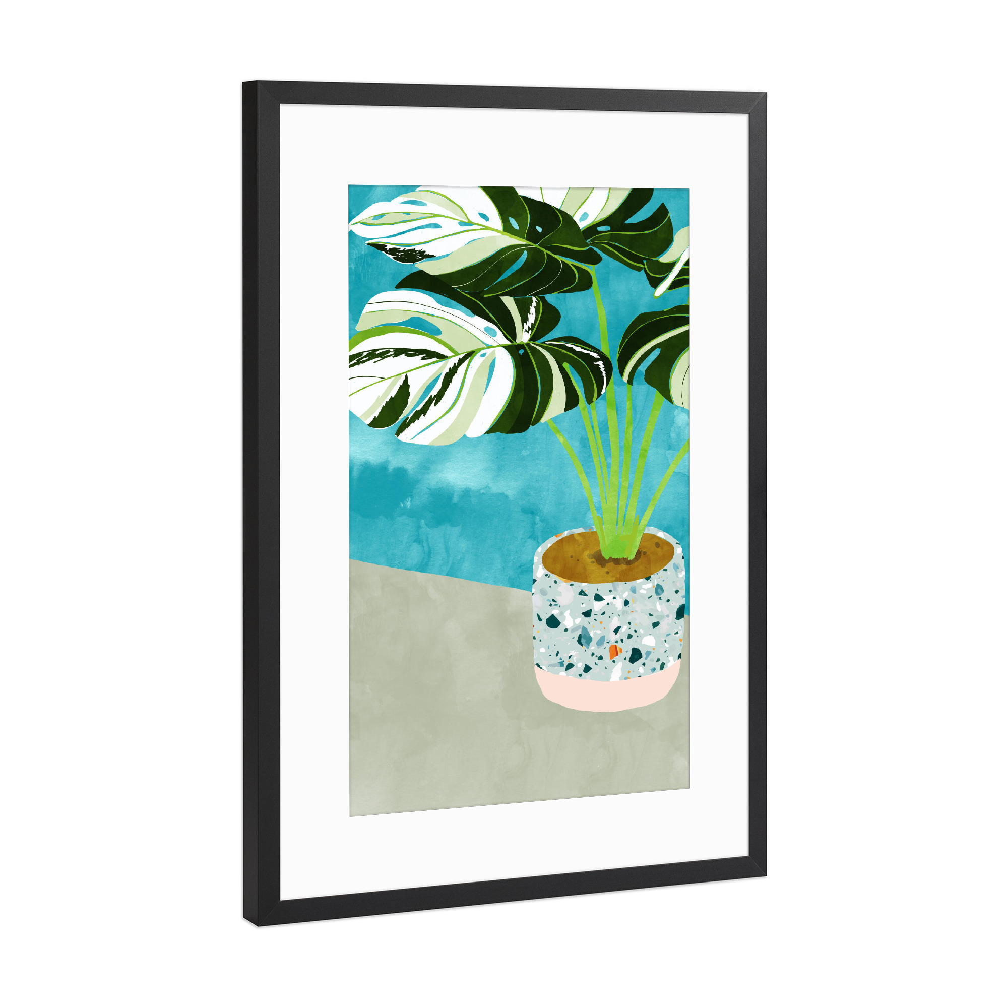 Poster mit Rahmen Schwarz (Metallic) "Variegated Monstera" artboxONE - Natur,Floral