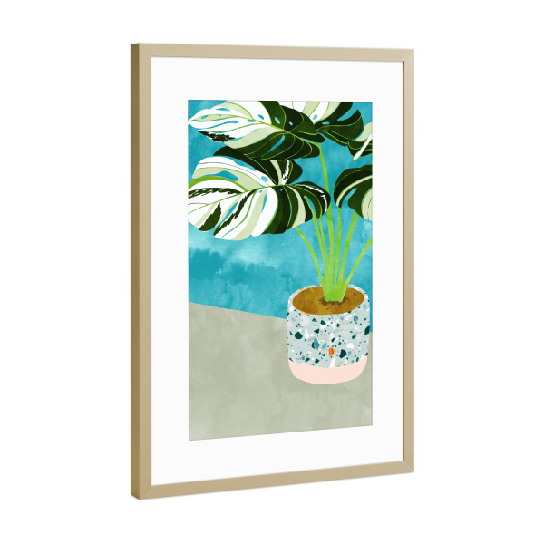 Poster mit Rahmen Gold "Variegated Monstera" artboxONE - Natur,Floral