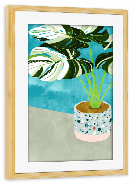 Poster mit Rahmen kiefer "Variegated Monstera" artboxONE - Natur,Floral