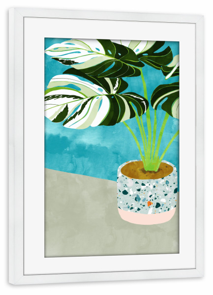 Poster mit Rahmen weiß "Variegated Monstera" artboxONE - Natur,Floral