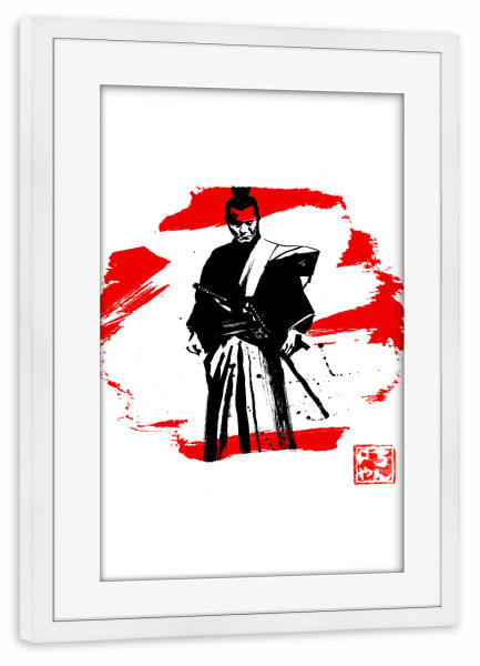 Poster mit Rahmen weiß "Samurai in red and white" artboxONE - Film,Menschen,Schwarzweiß