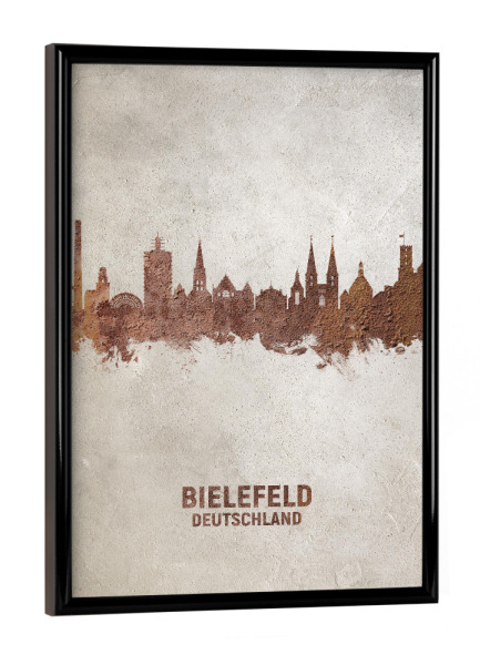 Poster mit schwarzem Rahmen "Bielefeld Germany Skyline Rust" artboxONE - Städte