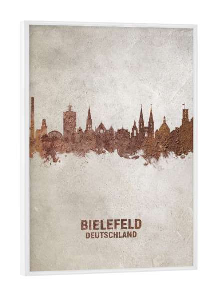 Poster mit weißem Rahmen "Bielefeld Germany Skyline Rust" artboxONE - Städte