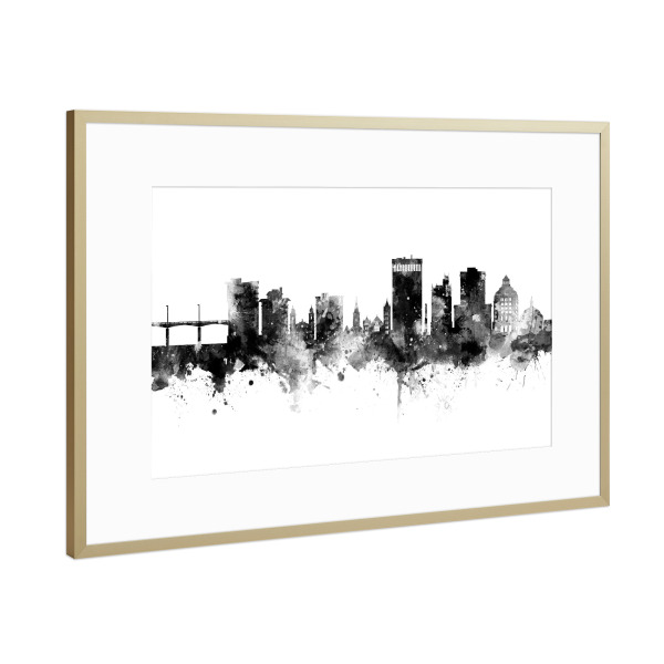 Poster mit Rahmen Gold "Asheville Skyline Black" artboxONE - Städte,Schwarzweiß