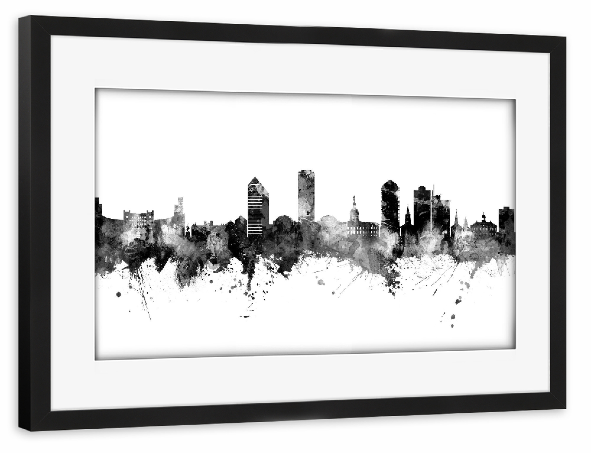 Poster mit Rahmen schwarz "Tallahassee Florida Skyline Black" artboxONE - Städte,Schwarzweiß