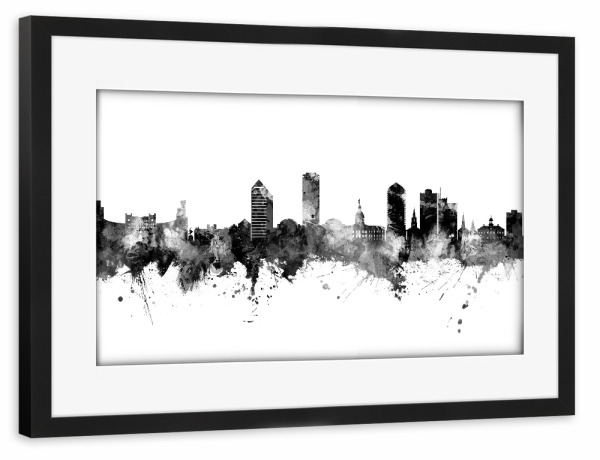 Poster mit Rahmen schwarz "Tallahassee Florida Skyline Black" artboxONE - Städte,Schwarzweiß