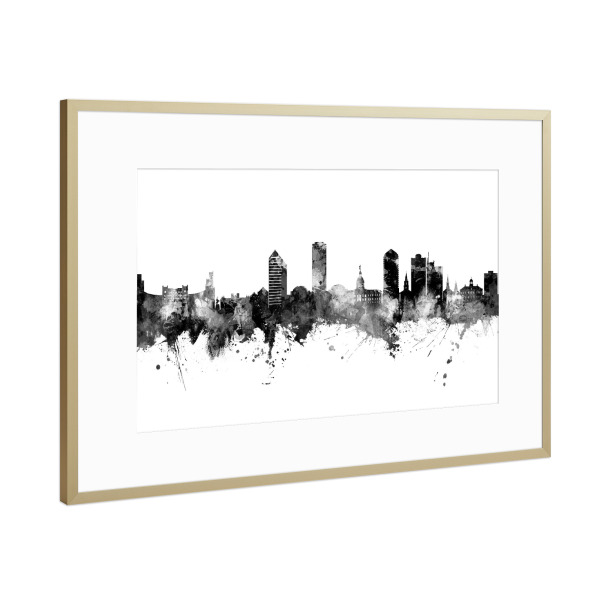 Poster mit Rahmen Gold "Tallahassee Florida Skyline Black" artboxONE - Städte,Schwarzweiß