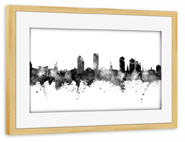 Poster mit Rahmen kiefer "Tallahassee Florida Skyline Black" artboxONE - Städte,Schwarzweiß