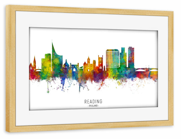 Poster mit Rahmen kiefer "Reading England Skyline txt" artboxONE - Städte