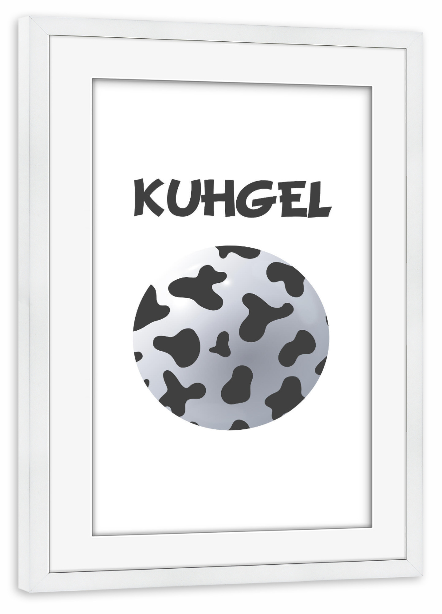 Poster mit Rahmen weiß "Kugel mit Kuhmuster" artboxONE - Tiere,Abstrakt,Schwarzweiß,Lustig