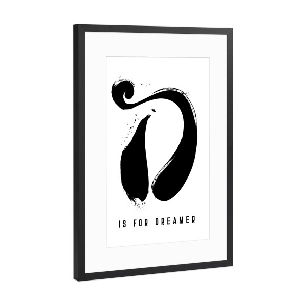 Poster mit Rahmen Schwarz (Metallic) "D for Dreamer" artboxONE - Typografie,Schwarzweiß,Buchstaben / D