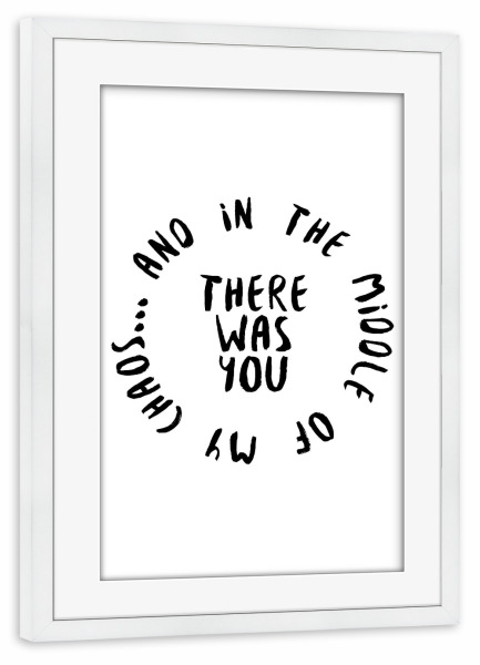 Poster mit Rahmen weiß "Chaos and Love" artboxONE - Typografie,Schwarzweiß,Liebe,Festivals,Lustig