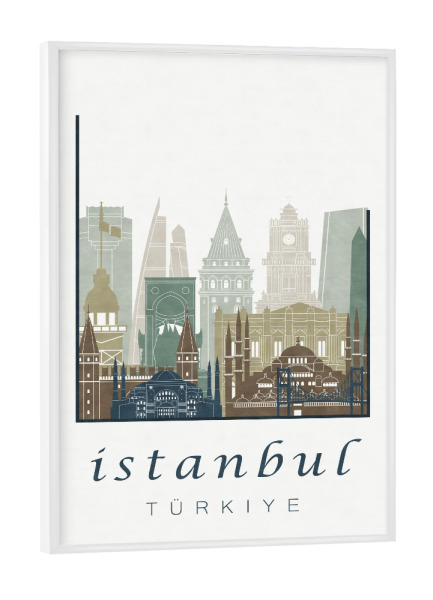 Poster mit weißem Rahmen "Istanbul skyline light blue" artboxONE - Städte,Architektur,Städte / Istanbul
