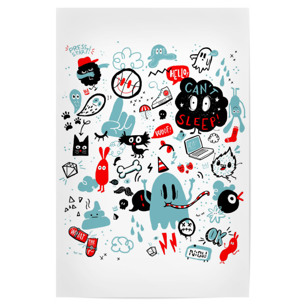 Poster "Yeah! Doodle!" artboxONE - Für Kinder,Comic,Lustig - Doodle,Chaos,Monster,Pets,Bones,Skulls,Teenager,Children,Kids,Nursery,Funny,Lustig
