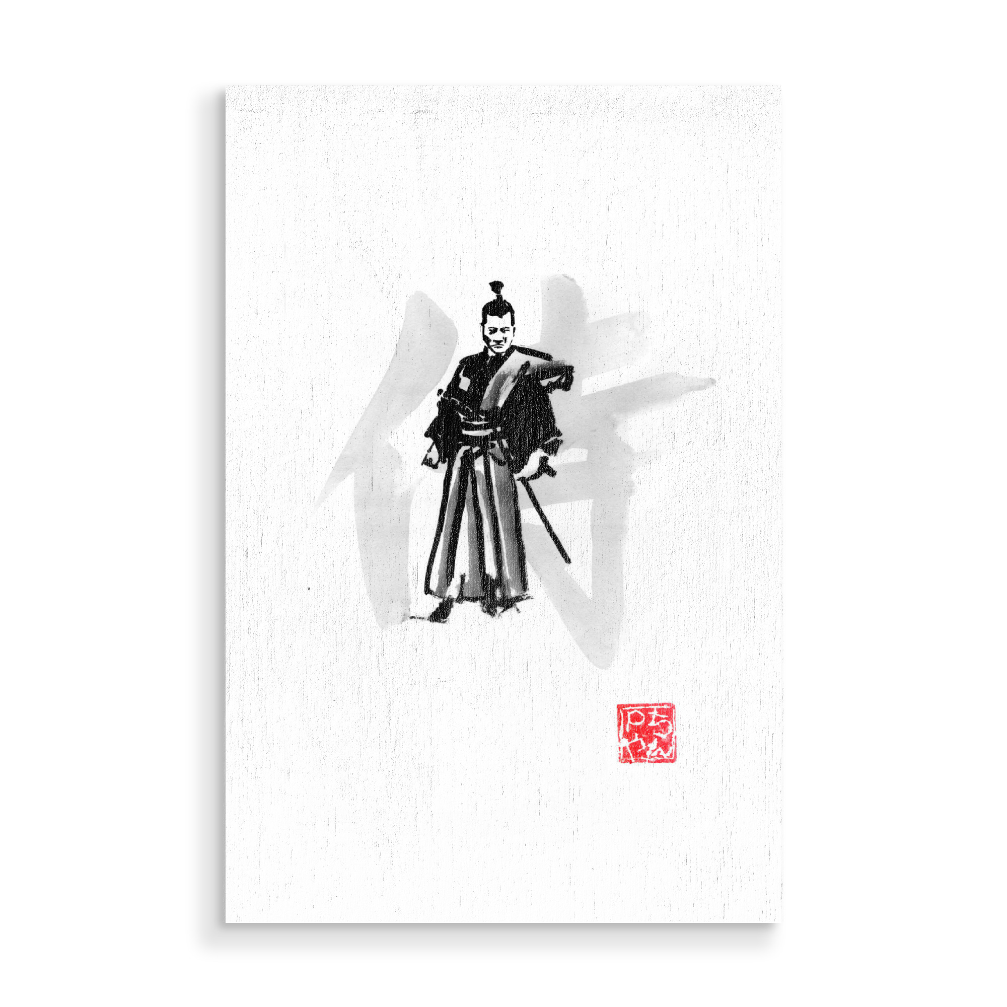 Holzbild "Samurai" artboxONE - Menschen,Schwarzweiß - Samurai,Japan,Kimono,Katana,Warrior,Krieger,Kämpfer,Fighter,Schwert,Schwertkunst,Schwertkampf