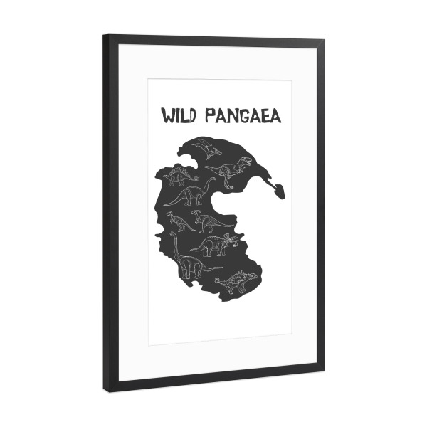 Poster mit Rahmen Schwarz (Metallic) "Wildes Pangäa" artboxONE - Typografie,Tiere,Schwarzweiß