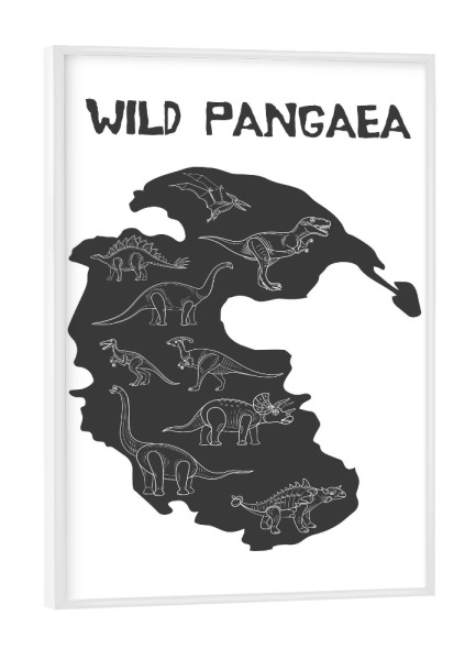 Poster mit weißem Rahmen "Wildes Pangäa" artboxONE - Typografie,Tiere,Schwarzweiß