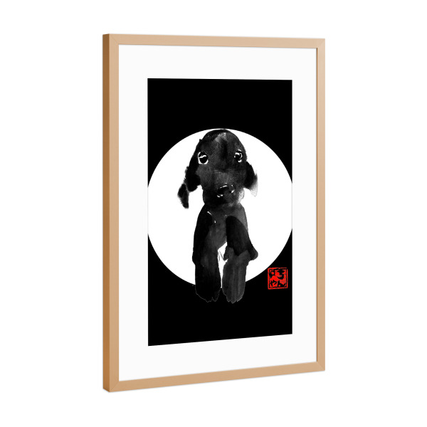 Poster mit Rahmen Kupfer "Cute dog in white" artboxONE - Tiere,Schwarzweiß - Dog,Cute,Japan,Sumie,Tier,Animal,Hund,Nature,Natur,Wild,Süß,Zen