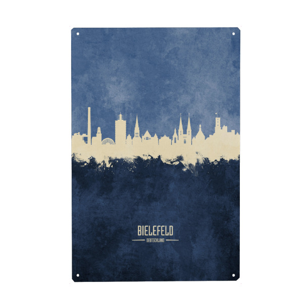 Metall Poster "Bielefeld Germany Skyline Navy" artboxONE - Städte - Bielefeld,Deutschland,Skyline,Cityscape,Stadtbild,Watercolor,City,Stadt,Germany