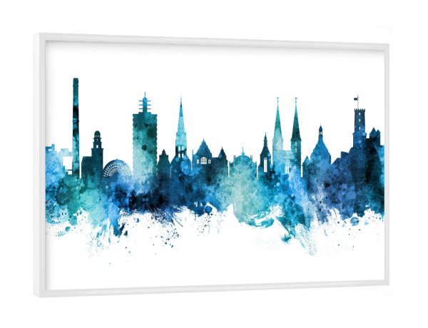Poster mit weißem Rahmen "Bielefeld Germany Skyline Blue" artboxONE - Städte