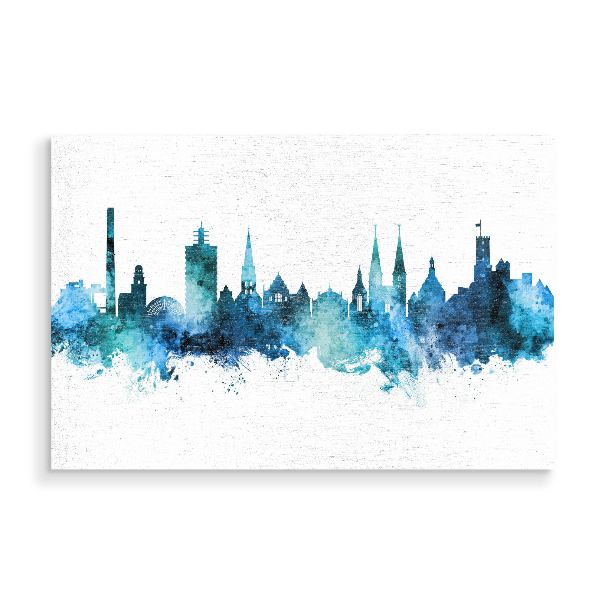Holzbild "Bielefeld Germany Skyline Blue" artboxONE - Städte - Bielefeld,Deutschland,Skyline,Cityscape,Stadtbild,Watercolor,Germany,City,Stadt