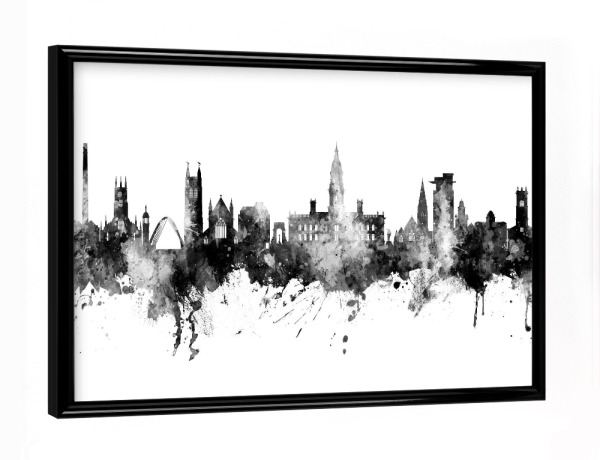 Poster mit schwarzem Rahmen "Bolton England Skyline Black" artboxONE - Städte,Schwarzweiß