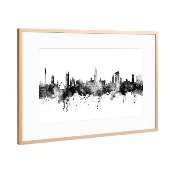 Poster mit Rahmen Kupfer "Bolton England Skyline Black" artboxONE - Städte,Schwarzweiß