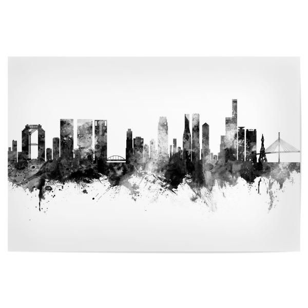 Poster 30x20 cm "Osaka Japan Skyline Black" artboxONE - Städte,Schwarzweiß