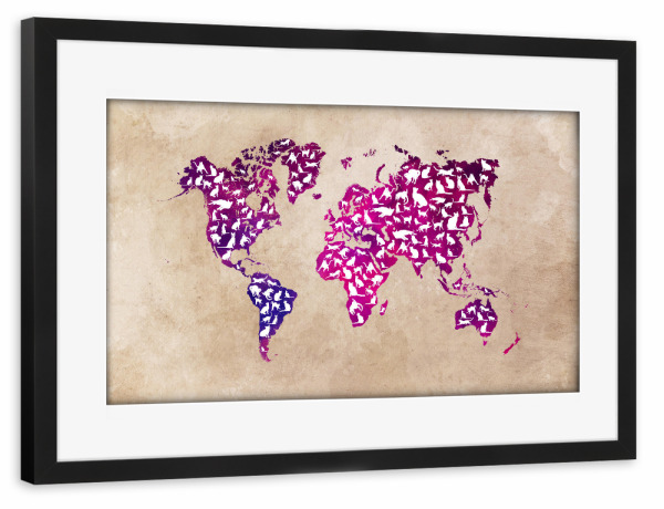 Poster mit Rahmen schwarz "Cat world map" artboxONE - Tiere,Kartografie
